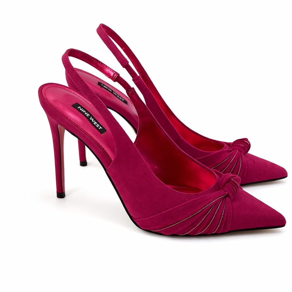 Nine West Faive Pink Suede Slingback Stiletto Pointed Toe Knot Detail Heels - Picture 2 of 16
